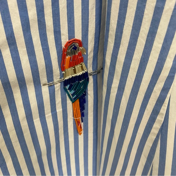 Anthropologie Maeve Tie Back A Line Maxi Dress Striped Blue Beaded Birds 22W - Picture 15 of 16